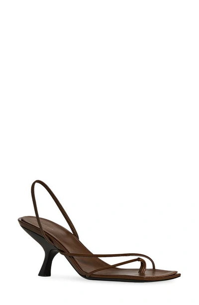 The Row Rai Patent Leather Strappy Kitten-heel Sandals In Brown