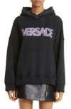 Versace Logo-print Studded Hoodie In Black