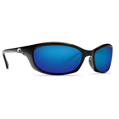 Pre-owned Costa Del Mar Authentic Costa Harpoon Polarized Sunglasses In Shiny Black Frame Blue Mirror Glass Lens