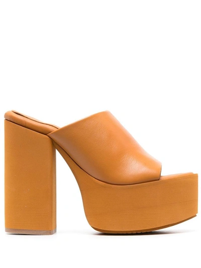 Paloma Barceló 水台式皮质高跟穆勒鞋 In Orange