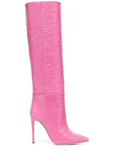 Paris Texas Crocodile-effect 115mm Knee Boots In Pink