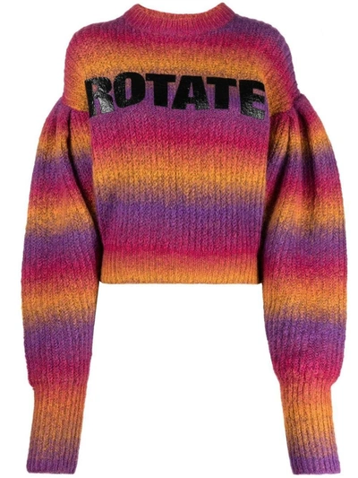 Rotate Birger Christensen Intarsia-logo Striped Cropped Jumper In Multi