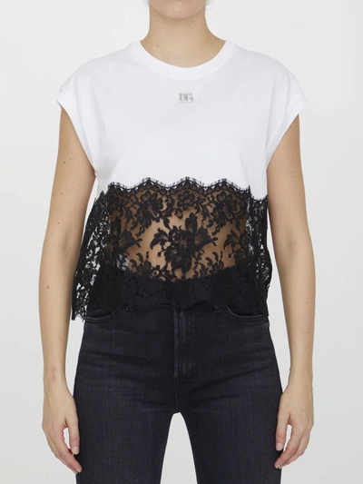 Dolce & Gabbana Lace-trim Cap-sleeve T-shirt In White