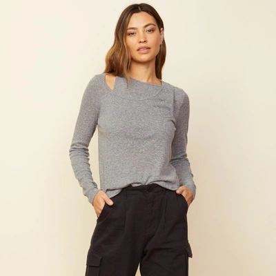 Monrow Asymmetric Long Sleeve Top In Granite