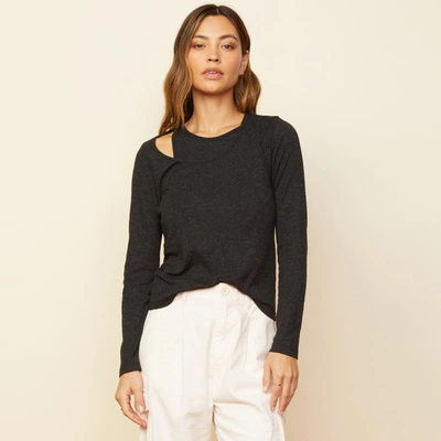 Monrow Asymmetric Long Sleeve Top In Black