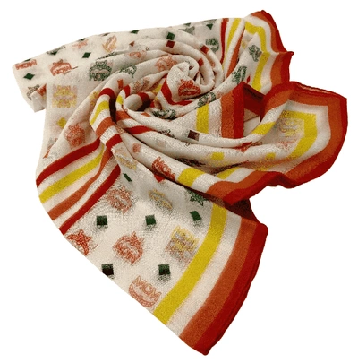 Mcm White/rainbow Logo Silk/modal Jacquard Scarf
