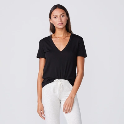 Monrow Cotton Modal Relaxed V Neck Tee In Black