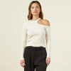 Monrow Flat Rib Asymmetric Long Sleeve In Off White