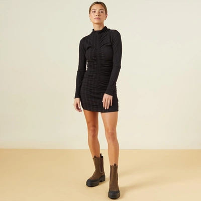 Monrow Flat Rib Mock Shirred Dress In Black