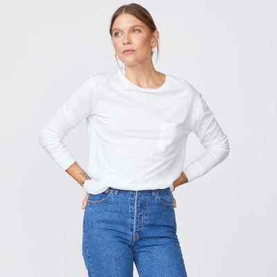 Monrow Long Sleeve Ex-boyfriend Pocket Crew In White