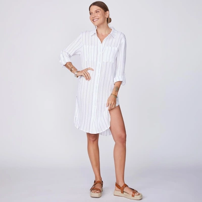 Monrow Archives Pinstripe Gauze Shirt Dress In White