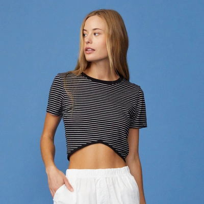 Monrow Stripe Cropped Top In Black