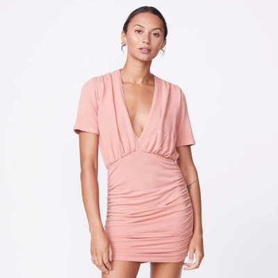 Monrow Archives Supersoft Deep V Shirred Dress In Faded Coral