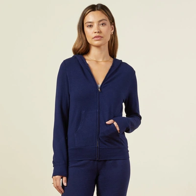 Monrow Supersoft Zip Hoodie In Navy Or Midnight