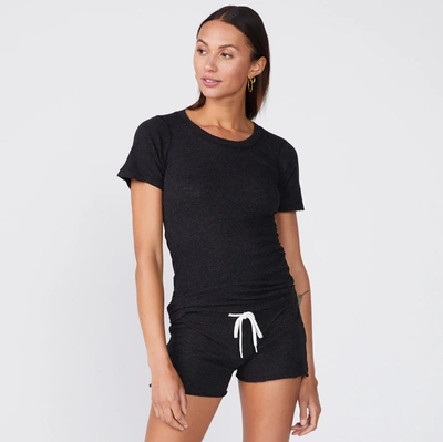 Monrow Textured Tri-blend Fitted Crew Neck Tee In Black