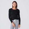 Monrow Textured Tri-blend Fitted Long Sleeve Crew In Black