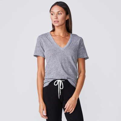 Monrow Textured Tri-blend Fitted V Neck Tee In Granite