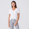 Monrow Textured Tri-blend Relaxed V Neck Tee In White