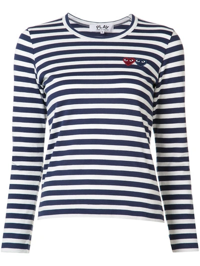 Comme Des Garçons Play Striped Heart Logo T-shirt - Blue