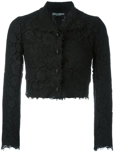 Dolce & Gabbana Short Single Breasted Jacket In Lace In Black