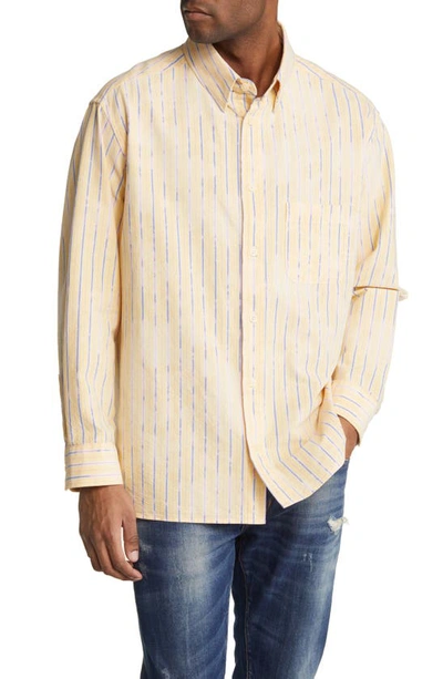 Allsaints Crema Faded Stripe Oversize Button-down Shirt In Lemon Yellow