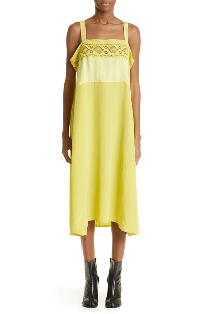 Maison Margiela Embroidered Lace Sleeveless Midi Shift Dress In Yellow