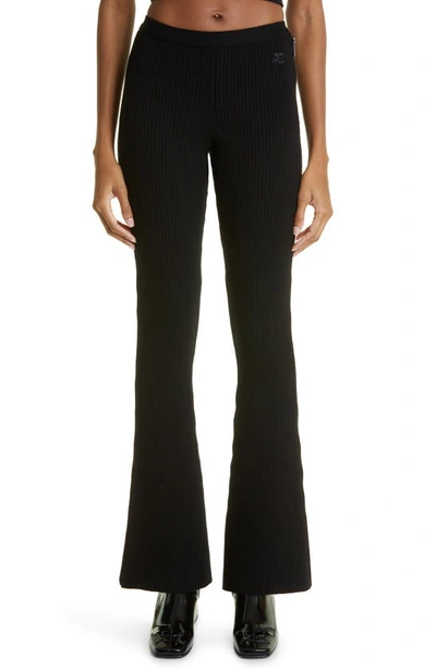 Courrèges Reedition Rib-knit Flared Trousers In Black