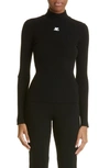 Courrèges Black Reedition Rib Knit Mock Neck Sweater In Black
