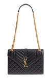 Saint Laurent Medium Cassandra Quilted Leather Envelope Bag In Noir