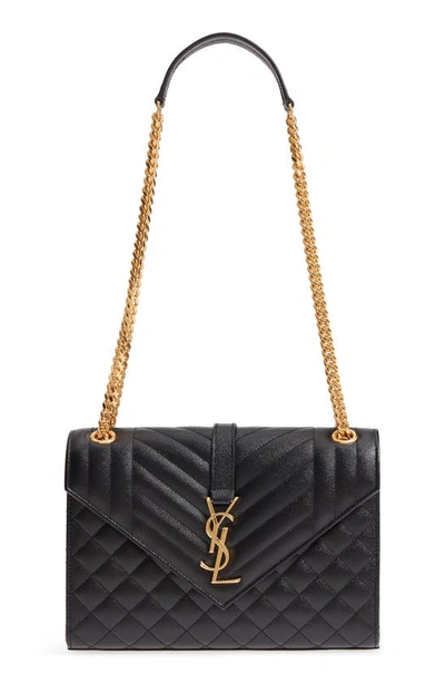 Saint Laurent Medium Cassandra Quilted Leather Envelope Bag In Noir