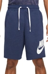 Nike Men's Club Alumni French Terry Shorts In Midnight Navy/ White/ White