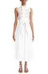 GIAMBATTISTA VALLI FLORAL PRINT PLEATED TIE WAIST COTTON POPLIN SHIRTDRESS