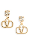 Valentino Vlogo Signature Pendant Earrings In Oro/ Crystal Silver Shade