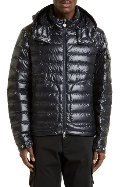 Moncler Men's Lauros Hooded Short Down Jacket In Navy