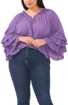 Vince Camuto Ruffle Sleeve Blouse In 577 Twilight Purple