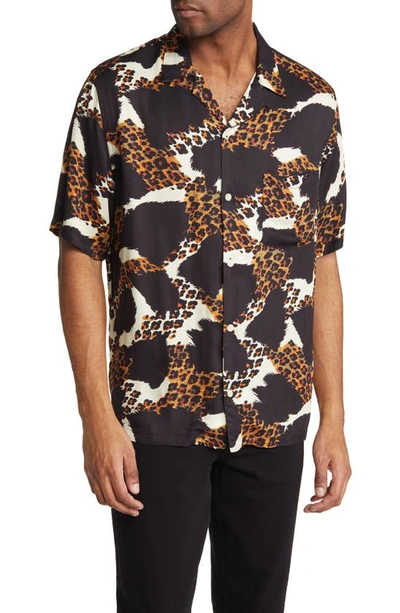 Allsaints Concorde Abstract Print Camp Shirt In Black