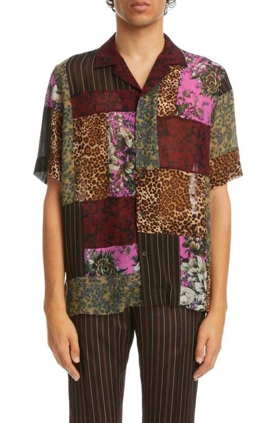 Dries Van Noten Carltone Patch Short Sleeve Button-up Camp Shirt In Multicolor