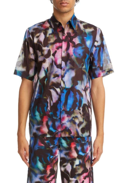 Dries Van Noten Clasen Spray Paint Short Sleeve Button-up Shirt In Multicolour