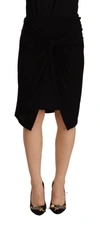 Plein Sud Black High Waist Pencil Knee Length Viscose Skirt In Black
