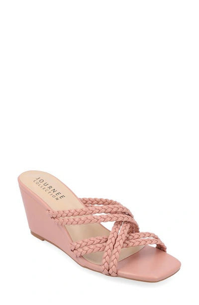Journee Collection Baylen Braided Strappy Wedge Sandal In Blush