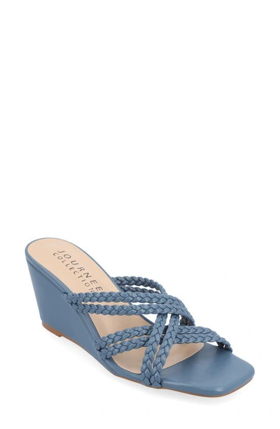 Journee Collection Baylen Braided Strappy Wedge Sandal In Blue