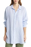 Frank & Eileen Mackenzie Stripe Oversize Linen Button-up Shirt In Blue Stripe Lived In Linen