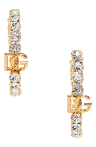 Dolce & Gabbana Dg Logo Crystal Embellished Hoop Earrings In Gold
