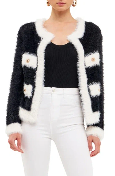 Endless Rose Shank Button With Color Block Cardigan In Black/ White