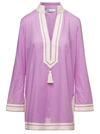 TORY BURCH 'TORY' PINK V NECK TUNIC WITH TASSEL IN LIGHTWEIGHT COTTON WOMAN TORY BURCH