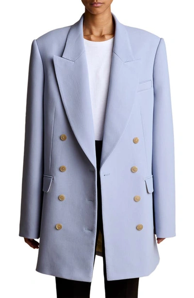 Khaite Balton双排扣羊毛混纺西服夹克 In Light Blue