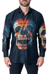 Maceoo Fibonacci Skull Prizm Cotton Button-up Shirt In Black