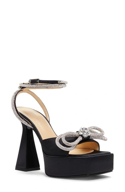 Mach & Mach Double Bow Satin Platform Sandal In Black