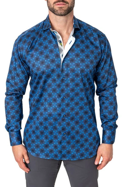 MACEOO MACEOO EINSTEIN REGULAR FIT CROSSOVER BLUE BUTTON-UP SHIRT