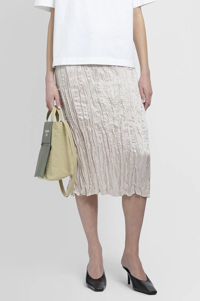 Acne Studios Creased Silk-blend Pencil Skirt In Beige